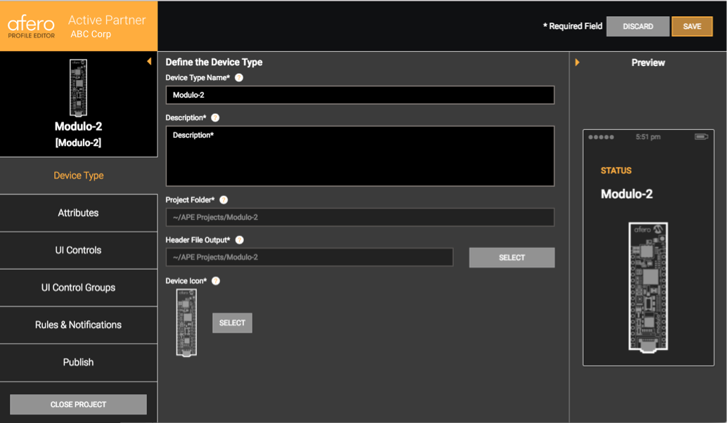 Device Type Definition Window